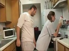 brother and sister blowjob in the kitchen