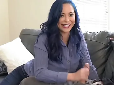 Blue-haired milf with big tits seduces stepson, gaining intense pleasure.