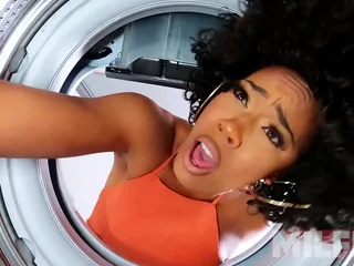 My girlfriend's black stepmom got stuck in the washing machine, so I had sex