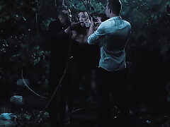 A Japanese beauty with big tits is used as a fuck doll in the woods, frozen in time.
