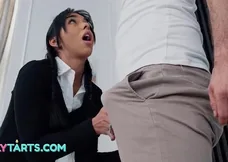 A stepsister received a hot welcome and a creampie from her happy