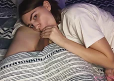 A young stepdaughter's passionate oral skills and deepthroat technique leave her stepfather in awe as she eagerly swallows his semen in this homemade video.