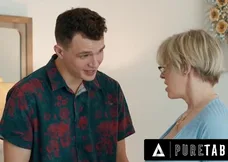 A stunning blonde MILF, Dee Williams, in an uncomfortable situation with her stepson