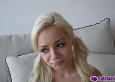 Elsa Jean's innocent hug with her brother escalates into a steamy sex session