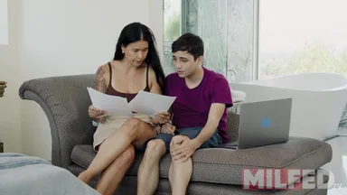 The step mother gave a lesson to her step son in the shower